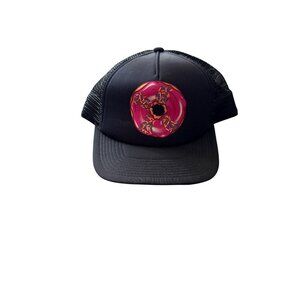 Donut-Themed Black Trucker Hat With Pink Sprinkles Graphic & Adjustable Snapback